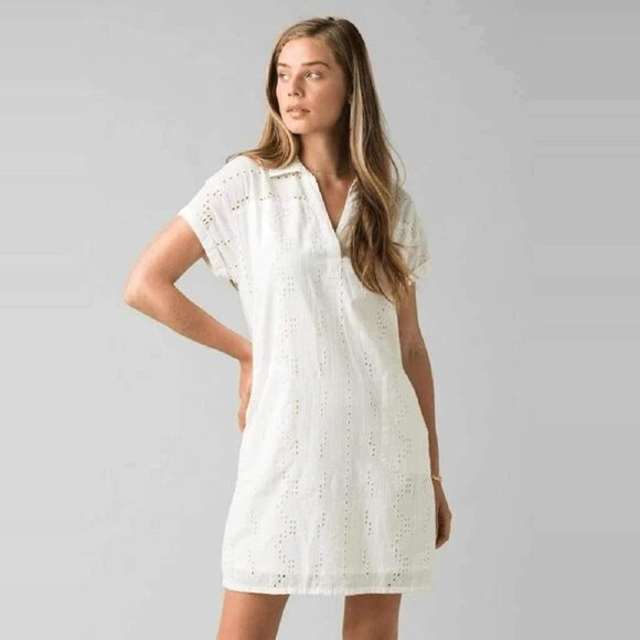 Prana Dresses & Skirts - prAna Women's Ladyland Dress Medium White Summer Eyelet Organic Cotton Beachy